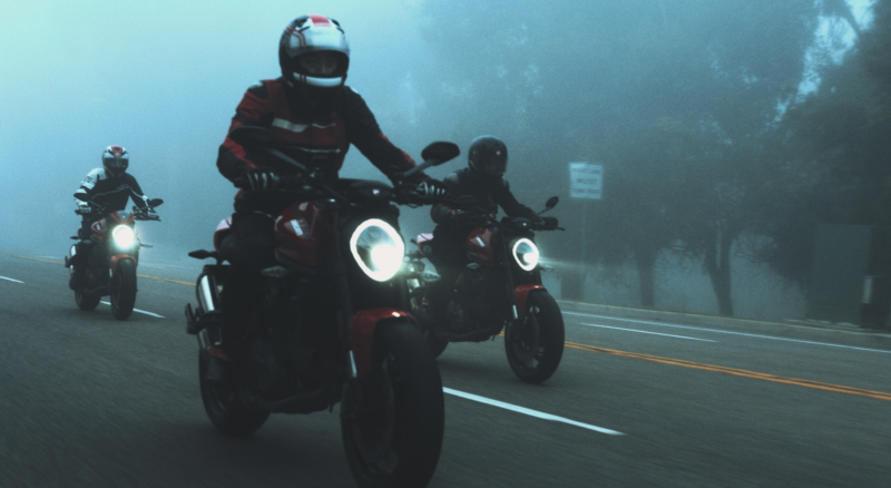 Motorcycles in fog